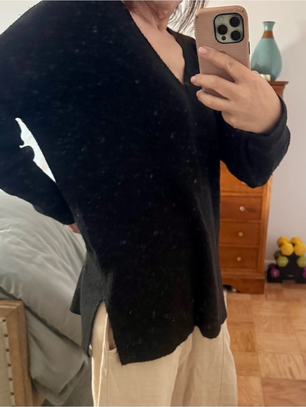 Black Halogen Oversized V-Neck Acrylic Blend Sweater size XL